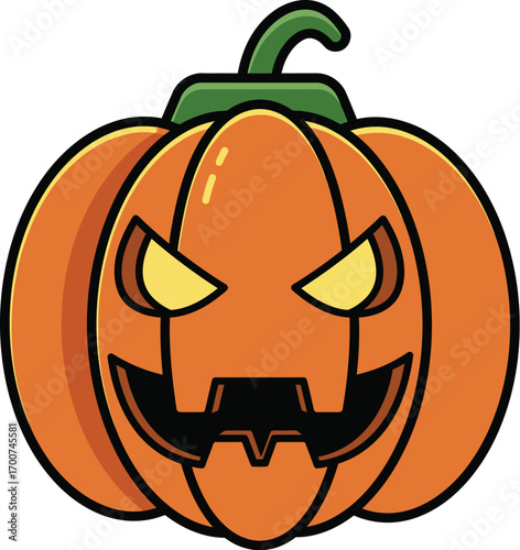 Spooky jack-o'-lantern grinning with glowing yellow eyes and carved mouth, perfect for Halloween celebrations and festive decorations