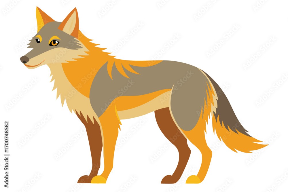 Obraz premium Illustration of a Majestic Jackal Standing Proudly, Showcasing its Striking Orange and Gray Fur with a Keen and Intelligent Gaze