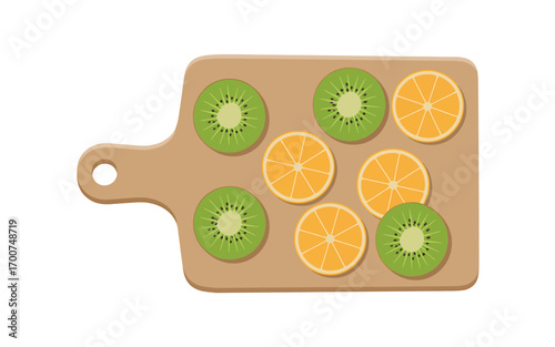 Fresh Kiwi and Orange Fruit Slices on Wooden Cutting Board Healthy Eating and Vibrant Colors Perfect for Summer Juice Preparation