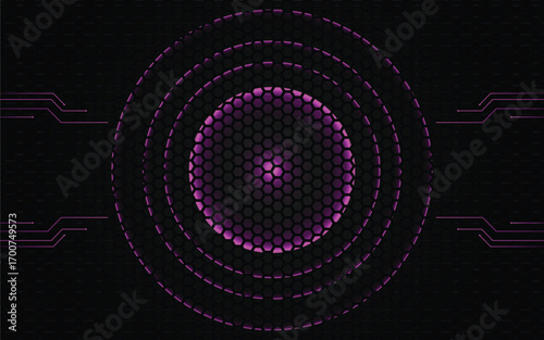 Abstract digital art glowing orb with geometric patterns and concentric circles