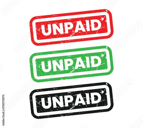 Three unpaid stamp seals red green and black grunge texture financial status