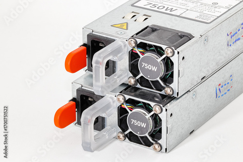 modular redundant computer server power supply isolated on white background