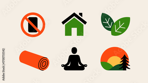 Vector icons representing healthy lifestyle and wellness concepts scalable eps white background