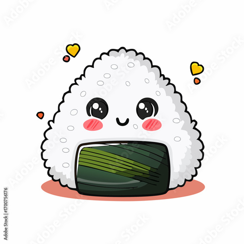 Cute Kawaii Onigiri Vector Illustration with Smiling Faces