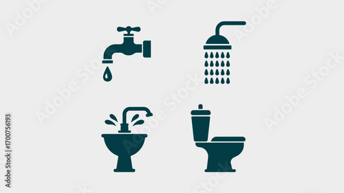 Plumbing icons set vector scalable bathroom fixtures clean water supply symbol set white background