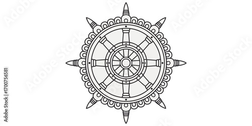 Dharma chakra wheel vector illustration sacred symbol icon scalable graphic white background
