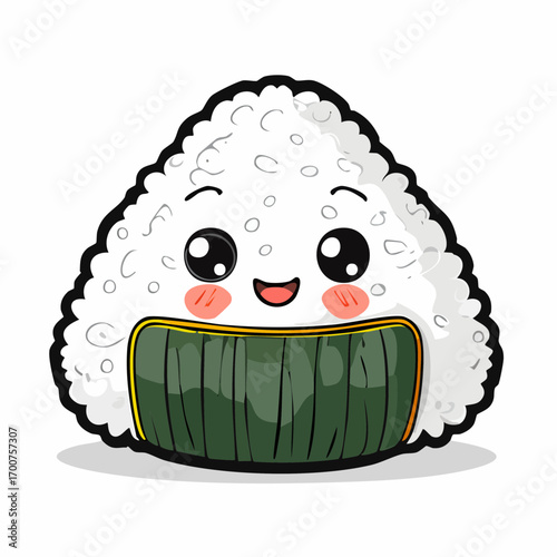 Cute Kawaii Onigiri Vector Illustration with Smiling Faces