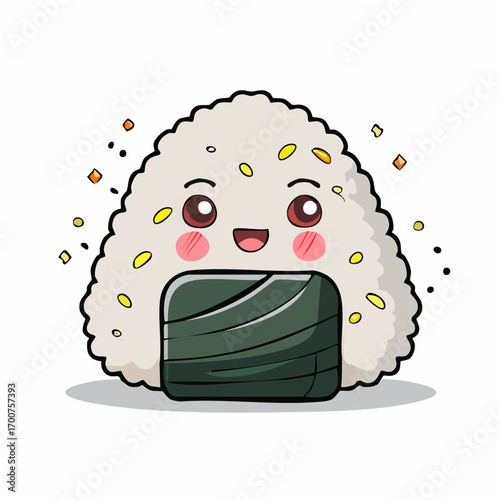 Cute Kawaii Onigiri Vector Illustration with Smiling Faces