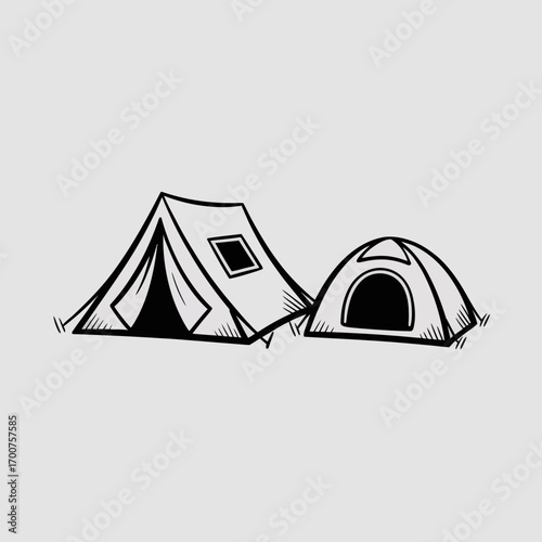 Drawn camping tents vector illustration scalable outdoor adventure camp gear icon white background