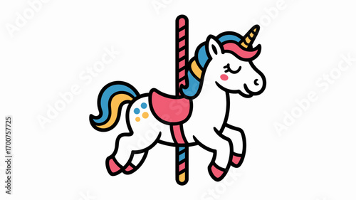 Magical unicorn carousel horse vector illustration scalable artwork for children and fantasy themes white background