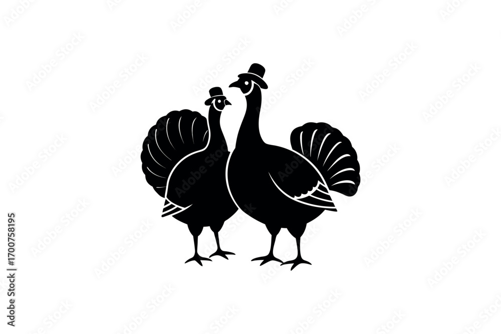 Fototapeta premium two turkeys standing together in black and white silhouette