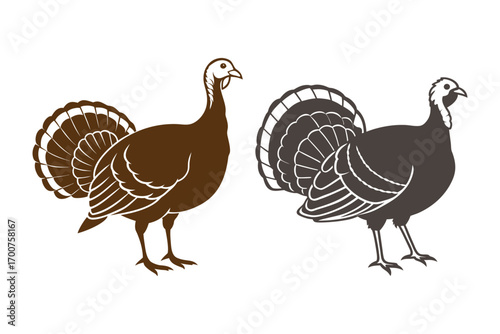 two turkeys standing side by side in silhouette