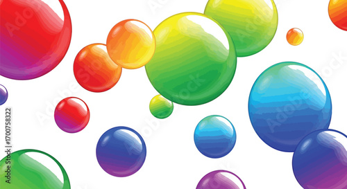 A collection of colorful bubbles floating in air bubbles are different sizes and colors, creating a vibrant and playful atmosphere