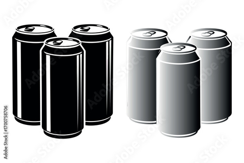 black and white cans arranged in groups silhouette