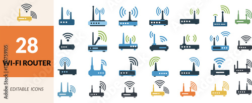 Collection of Colorful Wi-Fi Router Icons for Modern Connectivity Solutions and Wireless Networking Designs