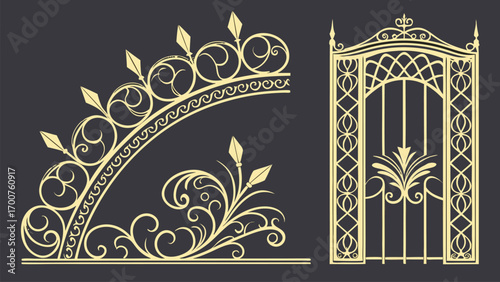 Luxury Golden Decorative Page Corner Designs with Ornamental Vintage and Art Deco Style on Dark Background Vector Illustration
