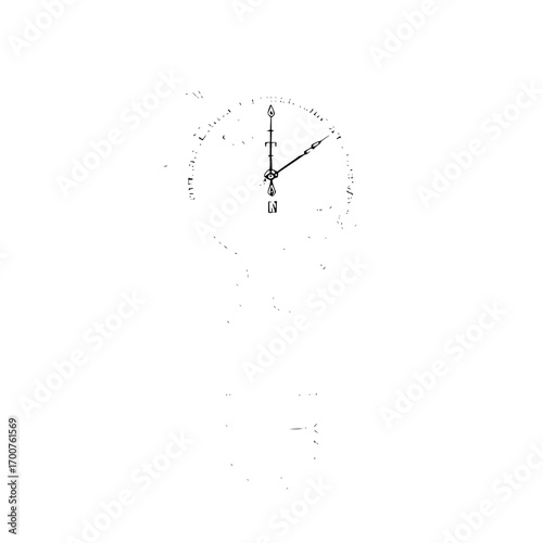 Illustration of a compass with a needle pointing north and east on a white background with faint details