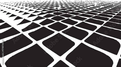 Black and white abstract geometric pattern receding into distance
