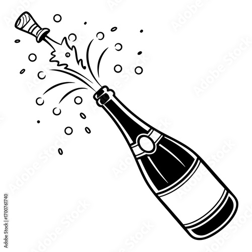 champagne bottle and glass black and white vector