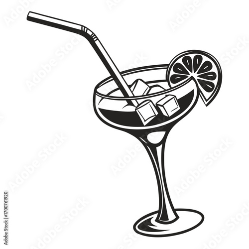 cocktail with ice black and white vector 