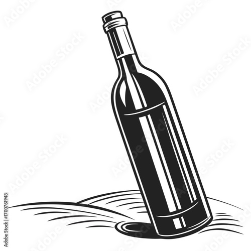 bottle of wine  black and white vector 