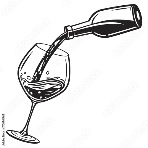wine glass and bottle  black and white vector 