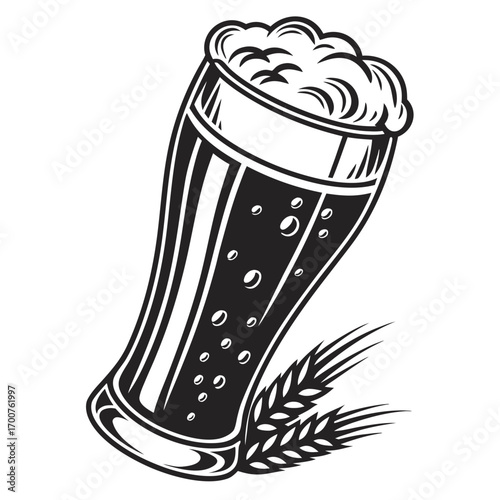 hand drawn illustration of a glass of beer  black and white vector