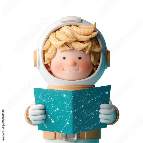 Playful Astronaut Character with Map of Constellations in Space