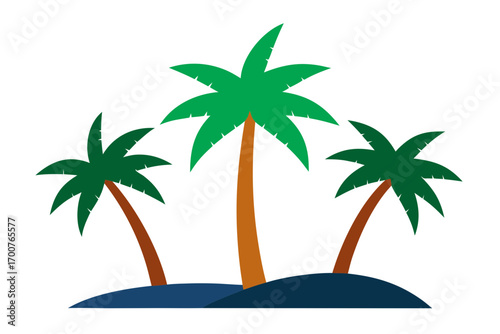 Vector art of three palm trees green leaves brown trunks, a tropical scene