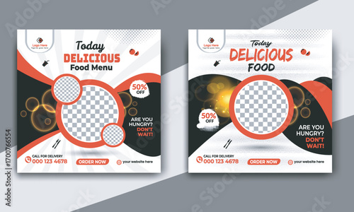 Modern food banner design with abstract shapes and placeholders for photos