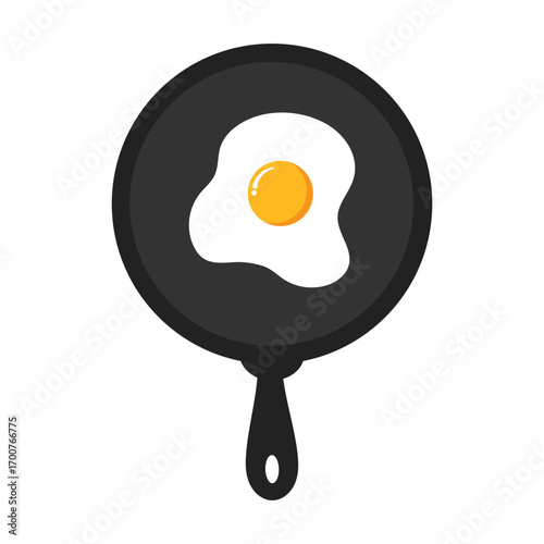 Egg on a frying pan flat vector illustration on a white background