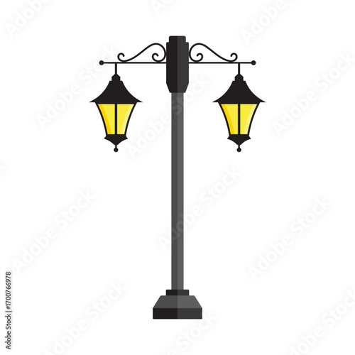 Garden lamp post flat vector design isolated on white background