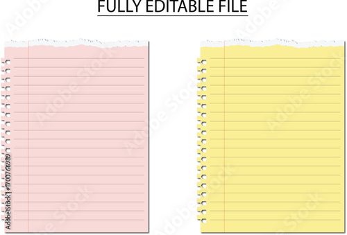 Customizable Editable Retro Pastel Notebook Paper with Shadows Textures and Spiral Edge Effect for Digital Use
