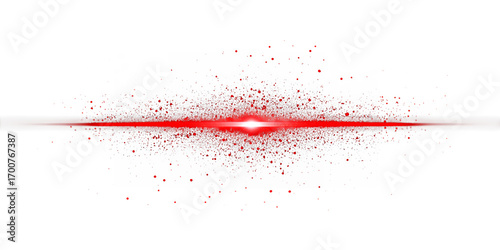Abstract glowing red light streak with particles and lens flare effect isolated on transparent background