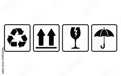 Black white shipping symbols recycle up arrows fragile umbrella recycle symbol fragile glass