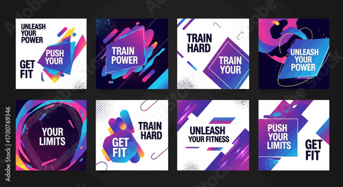 Fitness Motivation Graphics Set Unleash Your Power and Train Hard for Results