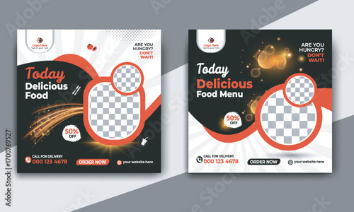 Vibrant food banner designs for social media advertising delicious cuisine and restaurant promotions