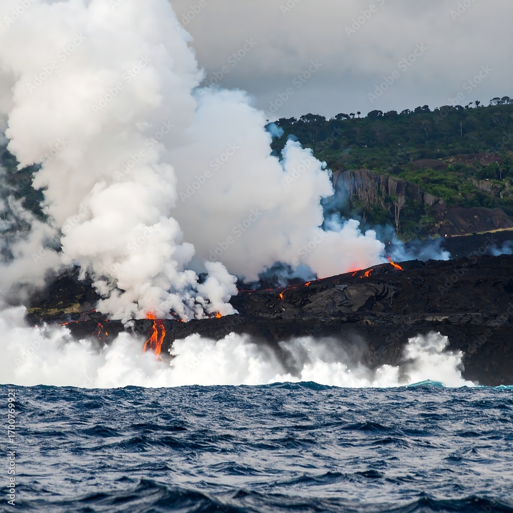 Fototapeta premium Volcanic eruption near the ocean