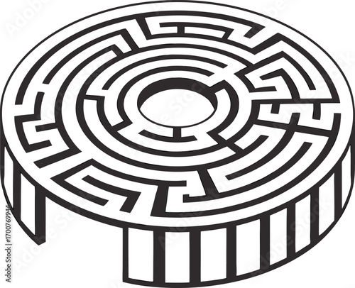 Circular Maze with 3D Effect and Open Entrance labyrinth puzzle