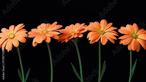 Orange flowers arranged on black background studio shot closeup