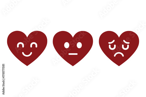 Three Red Hearts With Different Facial Expressions. valentine heart.