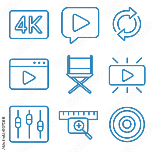 Modern neon blue icons for media editing and video tools