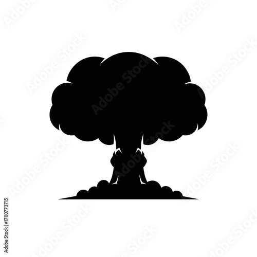 A black silhouette icon of a mushroom cloud from a nuclear explosion, isolated on a plain white background.
