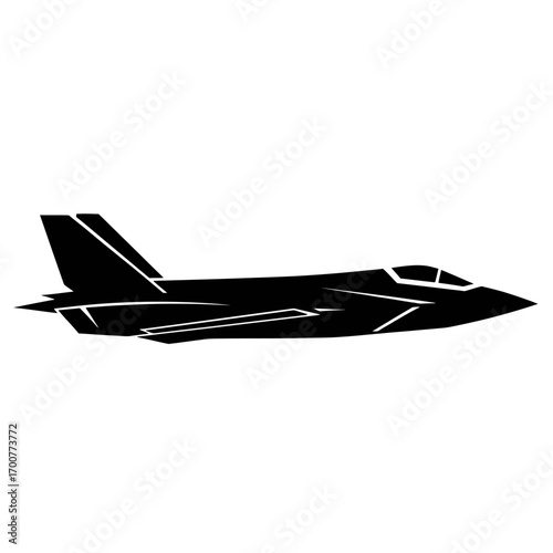 Black silhouette of a fighter jet in profile view.