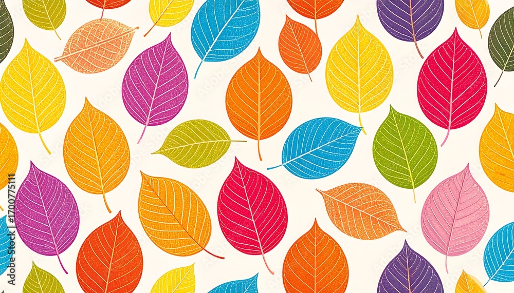 Obraz premium A vibrant pattern of colorful autumn leaves creates a cheerful and inviting design.