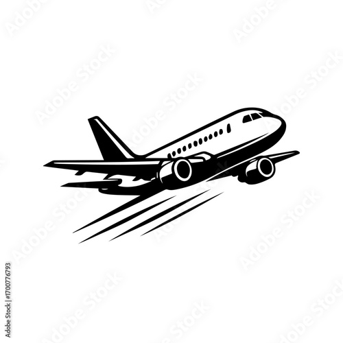 Airplane flying at an angle with motion trails