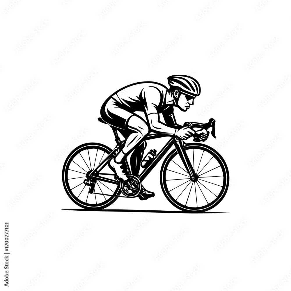 Obraz premium Cyclist leaning forward on a racing bike in sharp linework