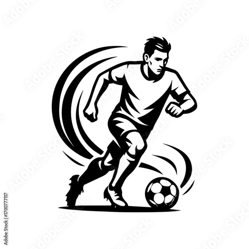 Footballer dribbling with bold curved motion trails