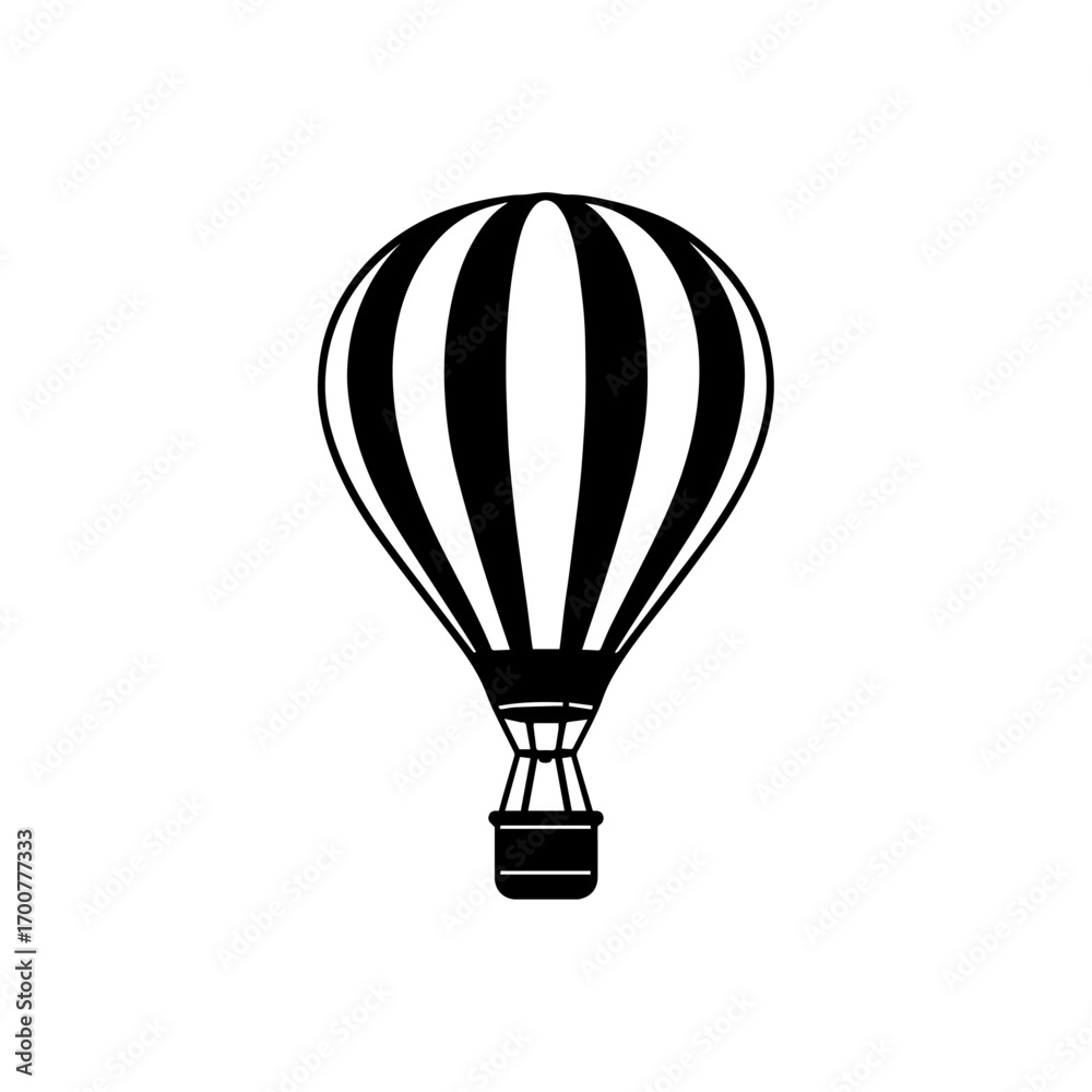 Obraz premium Hot air balloon with basket and striped balloon shape