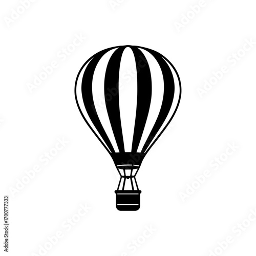 Hot air balloon with basket and striped balloon shape